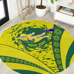 Personalized Australia Swimming Champion Round Carpet Freestyle Swimmer With Swirling Wave And Cultural Patterns