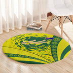 Personalized Australia Swimming Champion Round Carpet Freestyle Swimmer With Swirling Wave And Cultural Patterns