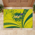Personalized Australia Swimming Champion Rubber Doormat Freestyle Swimmer With Swirling Wave And Cultural Patterns