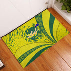 Personalized Australia Swimming Champion Rubber Doormat Freestyle Swimmer With Swirling Wave And Cultural Patterns
