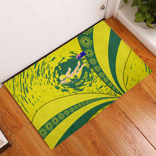 Personalized Australia Swimming Champion Rubber Doormat Freestyle Swimmer With Swirling Wave And Cultural Patterns