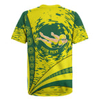 Personalized Australia Swimming Champion Rugby Jersey Freestyle Swimmer With Swirling Wave And Cultural Patterns