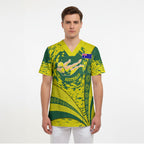 Personalized Australia Swimming Champion Scrub Top Freestyle Swimmer With Swirling Wave And Cultural Patterns
