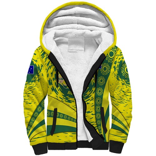 Personalized Australia Swimming Champion Sherpa Hoodie Freestyle Swimmer With Swirling Wave And Cultural Patterns