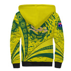 Personalized Australia Swimming Champion Sherpa Hoodie Freestyle Swimmer With Swirling Wave And Cultural Patterns