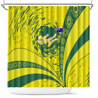 Personalized Australia Swimming Champion Shower Curtain Freestyle Swimmer With Swirling Wave And Cultural Patterns