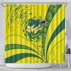 Personalized Australia Swimming Champion Shower Curtain Freestyle Swimmer With Swirling Wave And Cultural Patterns