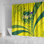 Personalized Australia Swimming Champion Shower Curtain Freestyle Swimmer With Swirling Wave And Cultural Patterns