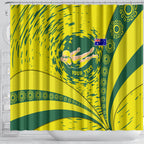 Personalized Australia Swimming Champion Shower Curtain Freestyle Swimmer With Swirling Wave And Cultural Patterns
