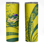 Personalized Australia Swimming Champion Skinny Tumbler Freestyle Swimmer With Swirling Wave And Cultural Patterns