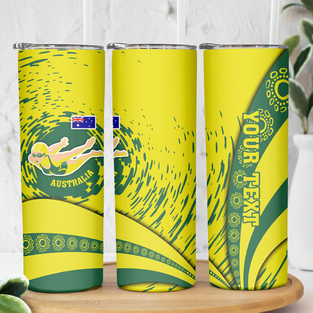Personalized Australia Swimming Champion Skinny Tumbler Freestyle Swimmer With Swirling Wave And Cultural Patterns