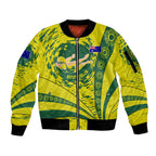 Personalized Australia Swimming Champion Sleeve Zip Bomber Jacket Freestyle Swimmer With Swirling Wave And Cultural Patterns