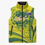 Personalized Australia Swimming Champion Sleeveless Puffer Jacket Freestyle Swimmer With Swirling Wave And Cultural Patterns