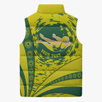 Personalized Australia Swimming Champion Sleeveless Puffer Jacket Freestyle Swimmer With Swirling Wave And Cultural Patterns
