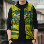 Personalized Australia Swimming Champion Sleeveless Puffer Jacket Freestyle Swimmer With Swirling Wave And Cultural Patterns