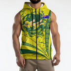 Personalized Australia Swimming Champion Sleeveless Zip Hoodie Freestyle Swimmer With Swirling Wave And Cultural Patterns
