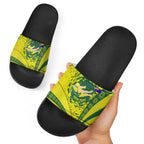 Personalized Australia Swimming Champion Slide Sandals Freestyle Swimmer With Swirling Wave And Cultural Patterns