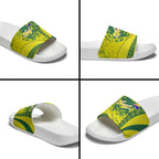 Personalized Australia Swimming Champion Slide Sandals Freestyle Swimmer With Swirling Wave And Cultural Patterns