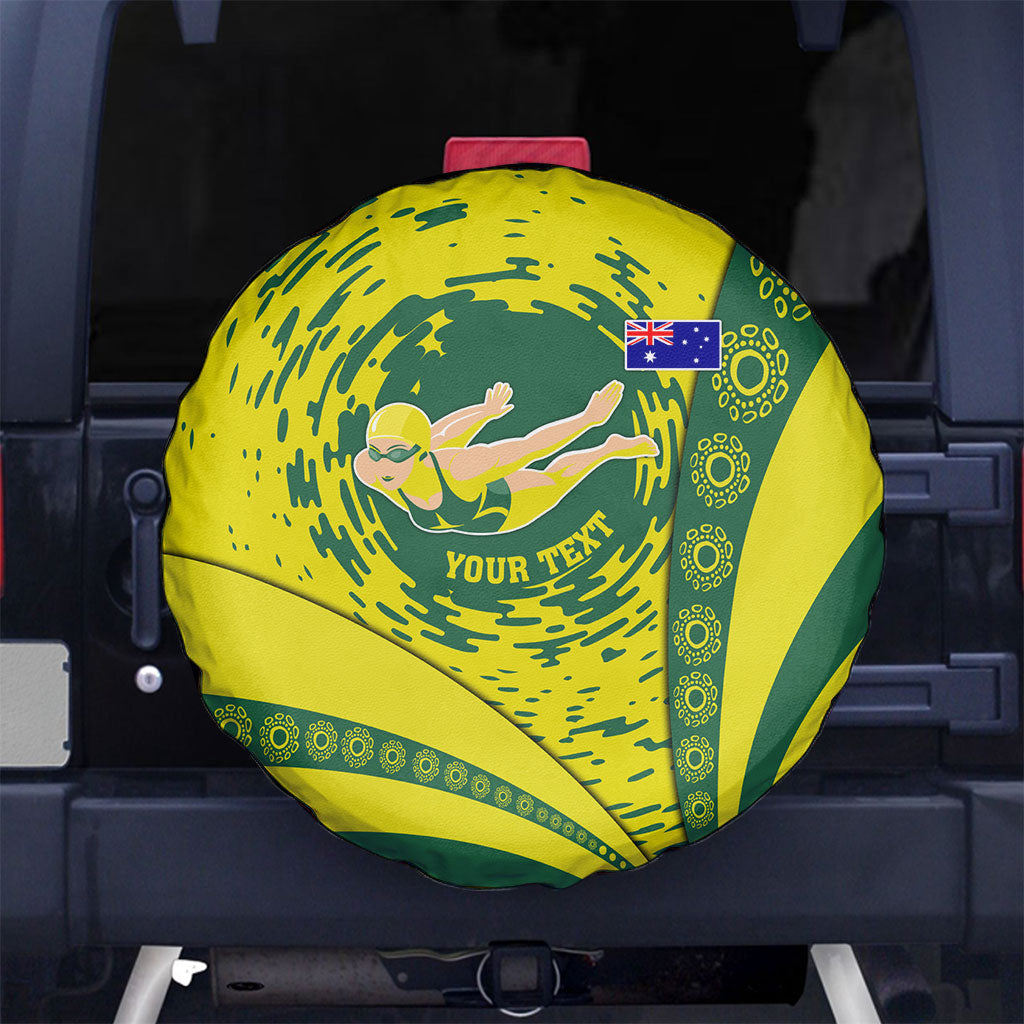 Personalized Australia Swimming Champion Spare Tire Cover Freestyle Swimmer With Swirling Wave And Cultural Patterns