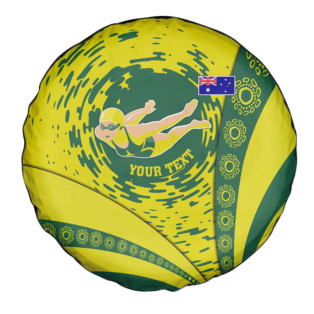 Personalized Australia Swimming Champion Spare Tire Cover Freestyle Swimmer With Swirling Wave And Cultural Patterns