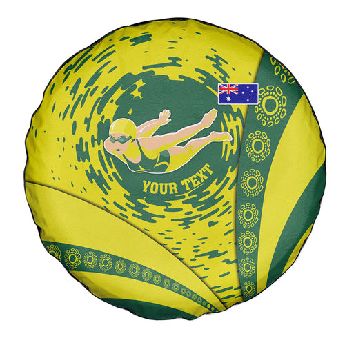 Personalized Australia Swimming Champion Spare Tire Cover Freestyle Swimmer With Swirling Wave And Cultural Patterns