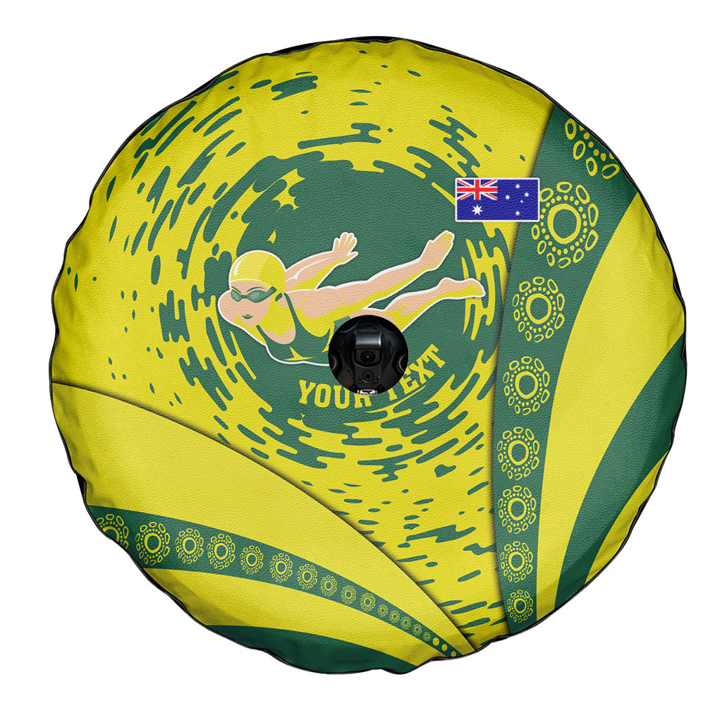 Personalized Australia Swimming Champion Spare Tire Cover Freestyle Swimmer With Swirling Wave And Cultural Patterns