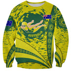 Personalized Australia Swimming Champion Sweatshirt Freestyle Swimmer With Swirling Wave And Cultural Patterns