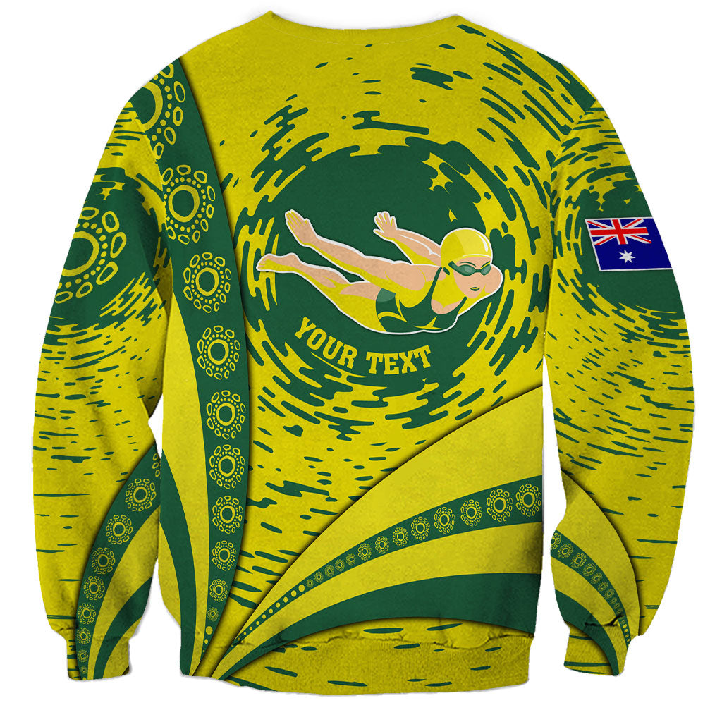 Personalized Australia Swimming Champion Sweatshirt Freestyle Swimmer With Swirling Wave And Cultural Patterns