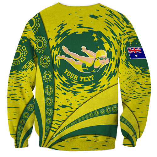 Personalized Australia Swimming Champion Sweatshirt Freestyle Swimmer With Swirling Wave And Cultural Patterns