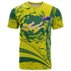 Personalized Australia Swimming Champion T Shirt Freestyle Swimmer With Swirling Wave And Cultural Patterns