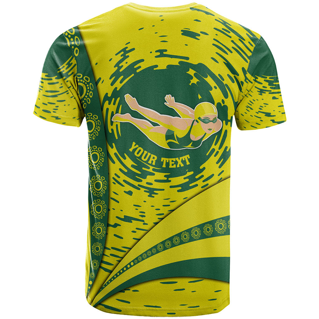 Personalized Australia Swimming Champion T Shirt Freestyle Swimmer With Swirling Wave And Cultural Patterns