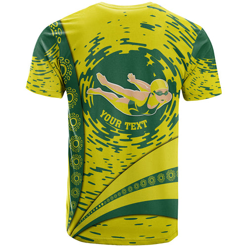 Personalized Australia Swimming Champion T Shirt Freestyle Swimmer With Swirling Wave And Cultural Patterns
