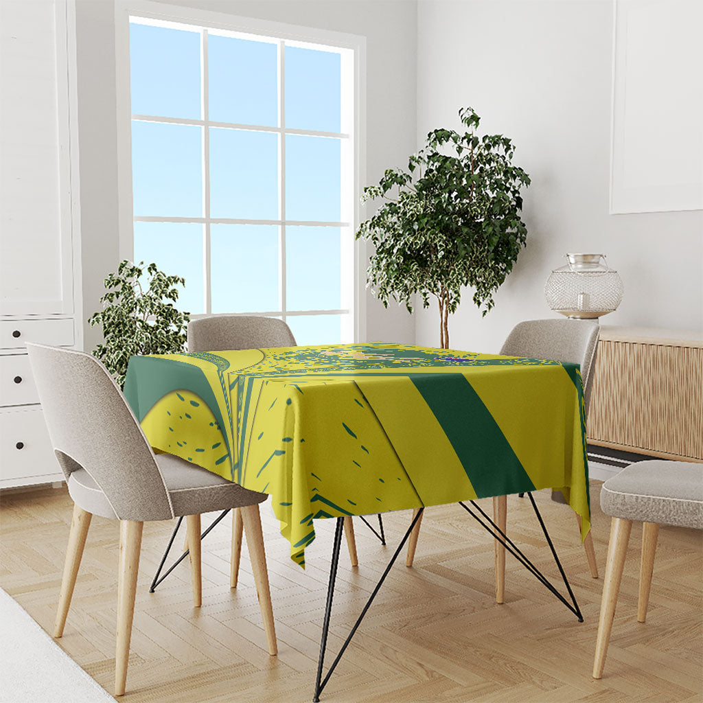 Personalized Australia Swimming Champion Tablecloth Freestyle Swimmer With Swirling Wave And Cultural Patterns