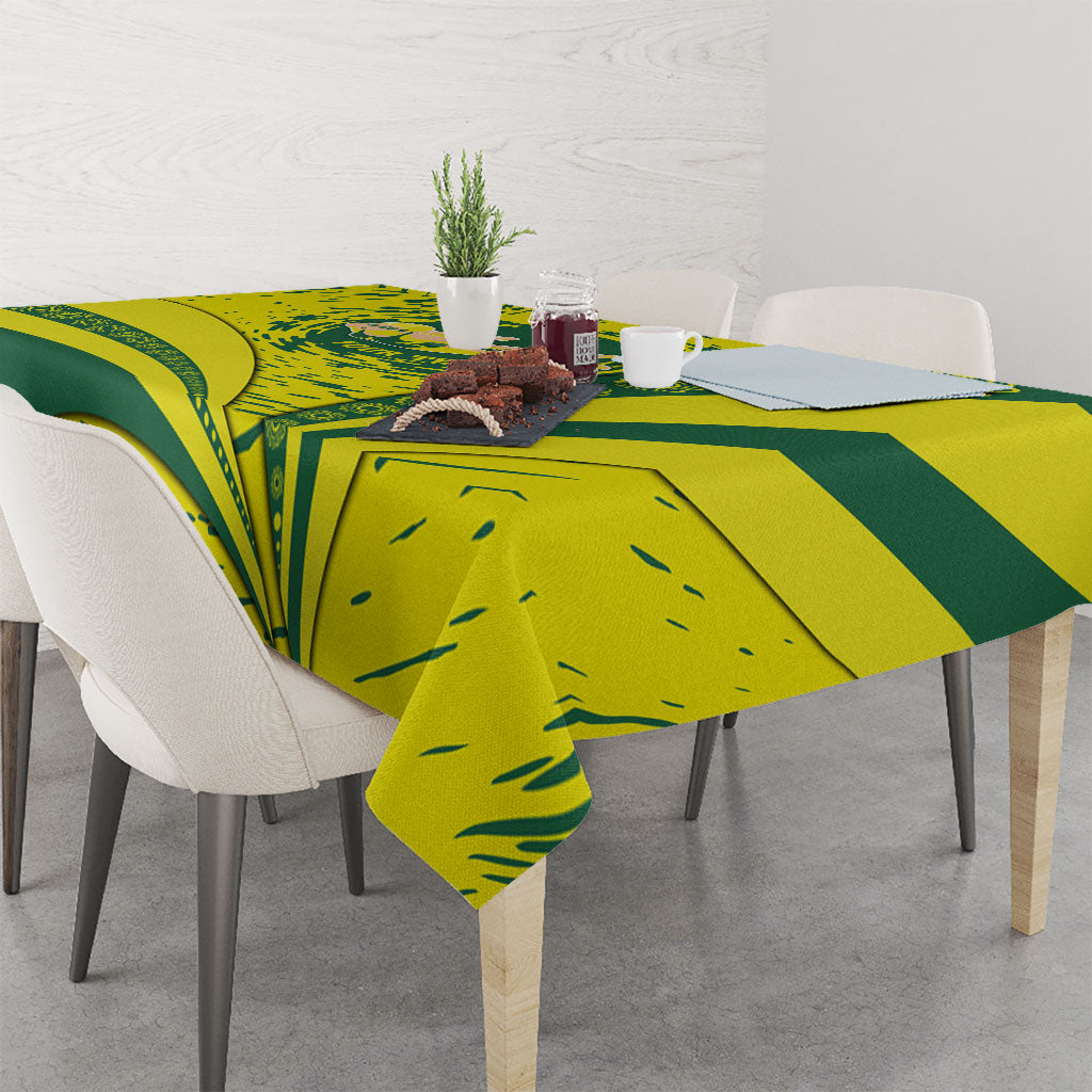 Personalized Australia Swimming Champion Tablecloth Freestyle Swimmer With Swirling Wave And Cultural Patterns