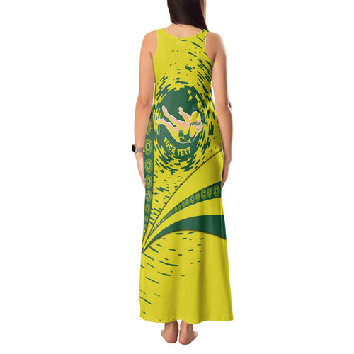 Personalized Australia Swimming Champion Tank Maxi Dress Freestyle Swimmer With Swirling Wave And Cultural Patterns