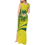 Personalized Australia Swimming Champion Tank Maxi Dress Freestyle Swimmer With Swirling Wave And Cultural Patterns