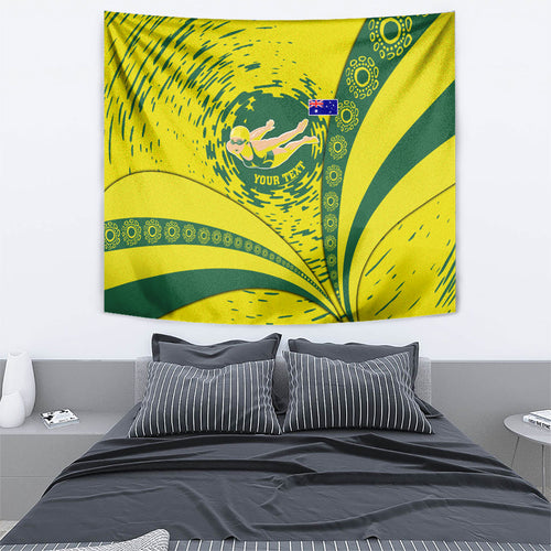 Personalized Australia Swimming Champion Tapestry Freestyle Swimmer With Swirling Wave And Cultural Patterns