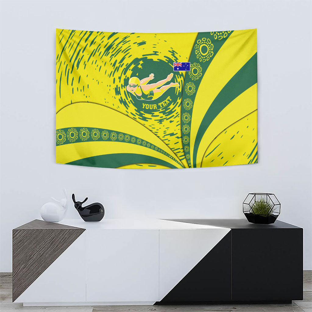 Personalized Australia Swimming Champion Tapestry Freestyle Swimmer With Swirling Wave And Cultural Patterns