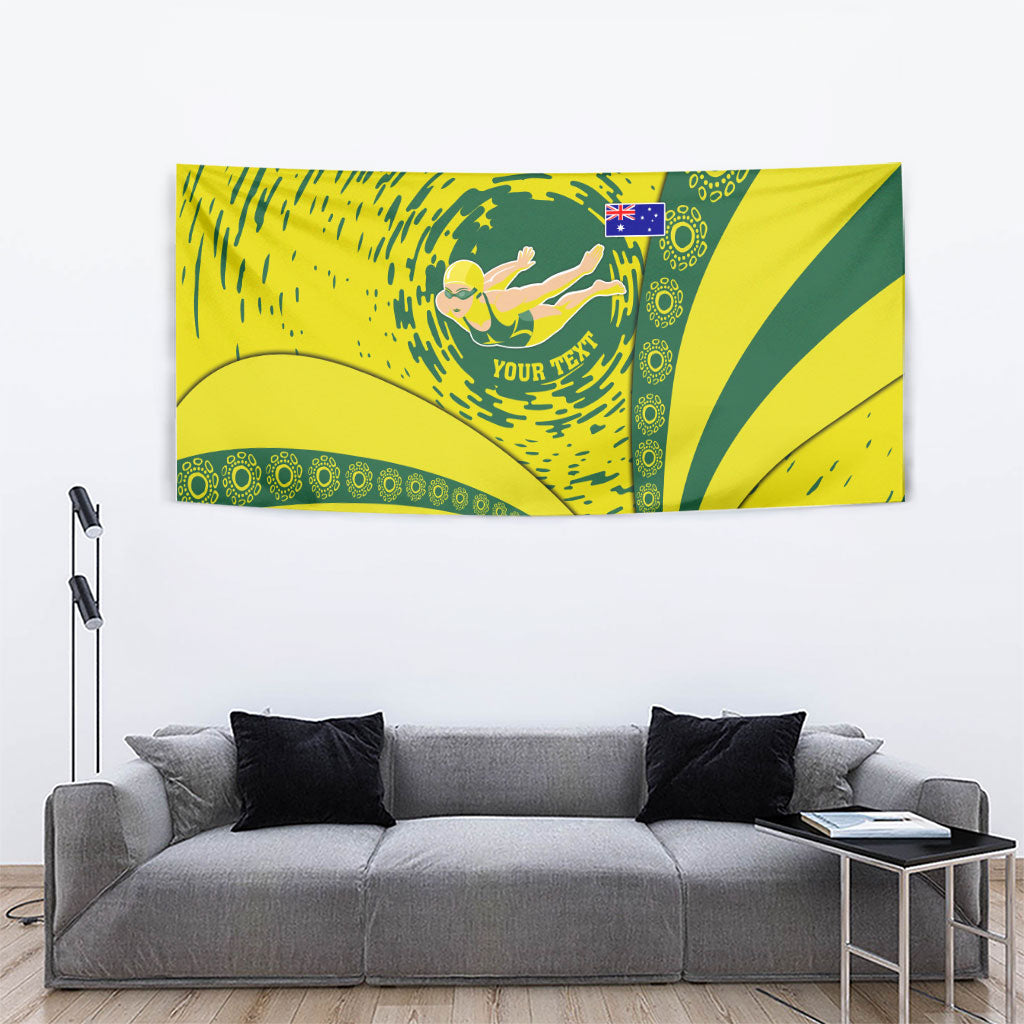 Personalized Australia Swimming Champion Tapestry Freestyle Swimmer With Swirling Wave And Cultural Patterns