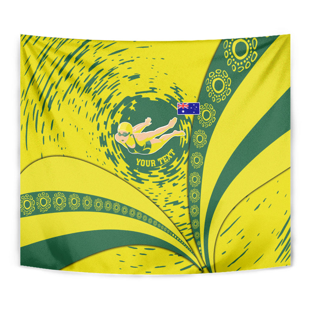 Personalized Australia Swimming Champion Tapestry Freestyle Swimmer With Swirling Wave And Cultural Patterns