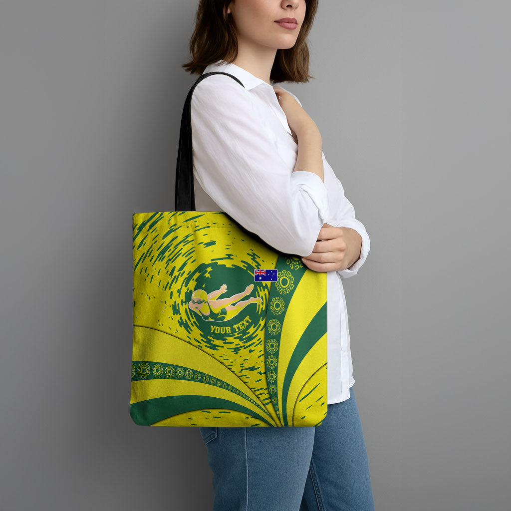 Personalized Australia Swimming Champion Tote Bag Freestyle Swimmer With Swirling Wave And Cultural Patterns