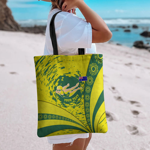 Personalized Australia Swimming Champion Tote Bag Freestyle Swimmer With Swirling Wave And Cultural Patterns