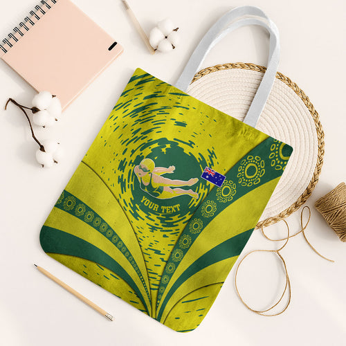 Personalized Australia Swimming Champion Tote Bag Freestyle Swimmer With Swirling Wave And Cultural Patterns