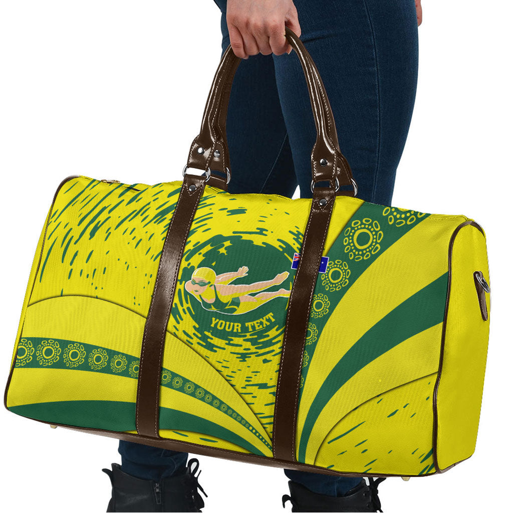 Personalized Australia Swimming Champion Travel Bag Freestyle Swimmer With Swirling Wave And Cultural Patterns