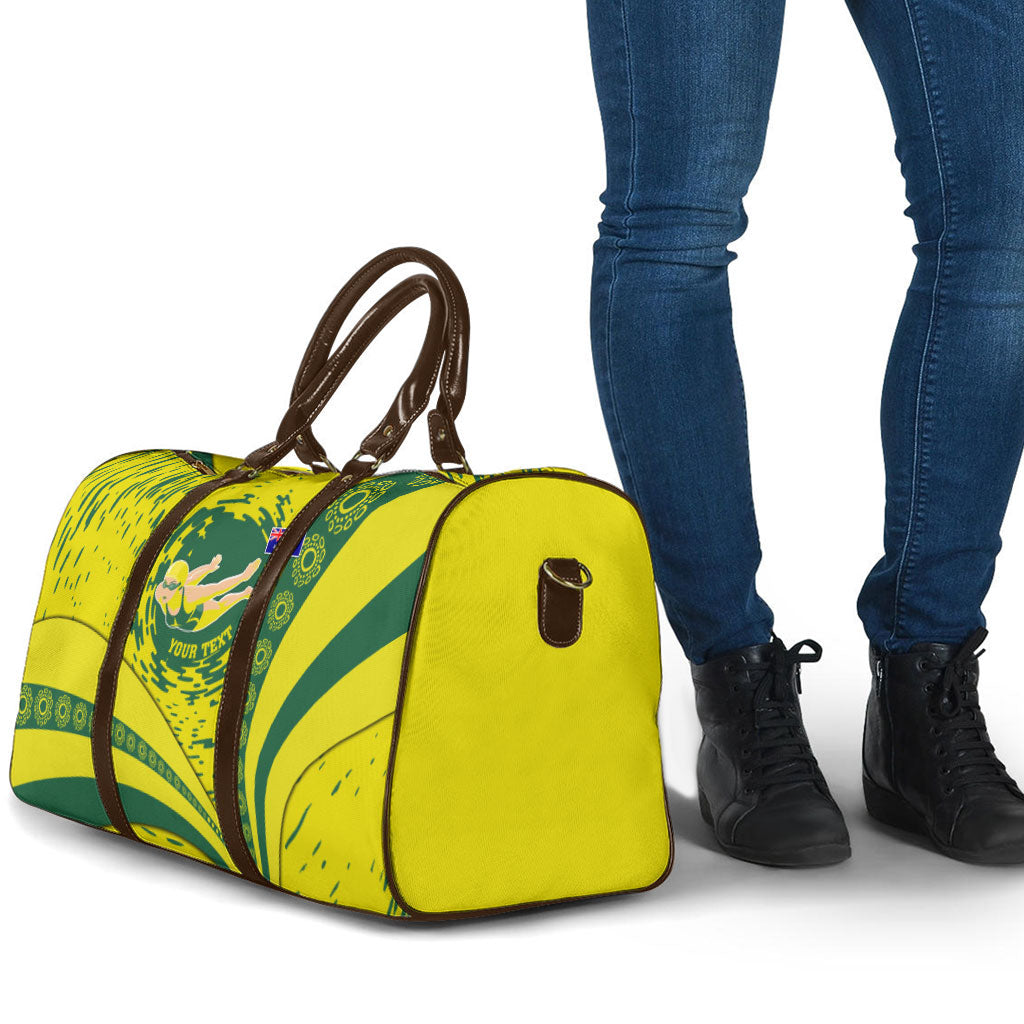 Personalized Australia Swimming Champion Travel Bag Freestyle Swimmer With Swirling Wave And Cultural Patterns