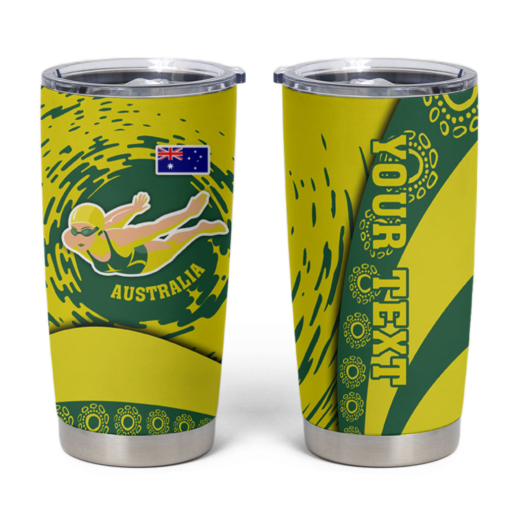 Personalized Australia Swimming Champion Tumbler Cup Freestyle Swimmer With Swirling Wave And Cultural Patterns
