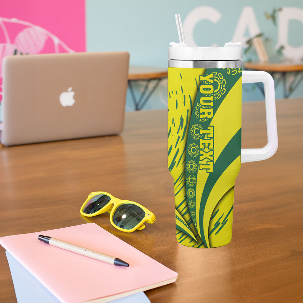 Personalized Australia Swimming Champion Tumbler With Handle Freestyle Swimmer With Swirling Wave And Cultural Patterns