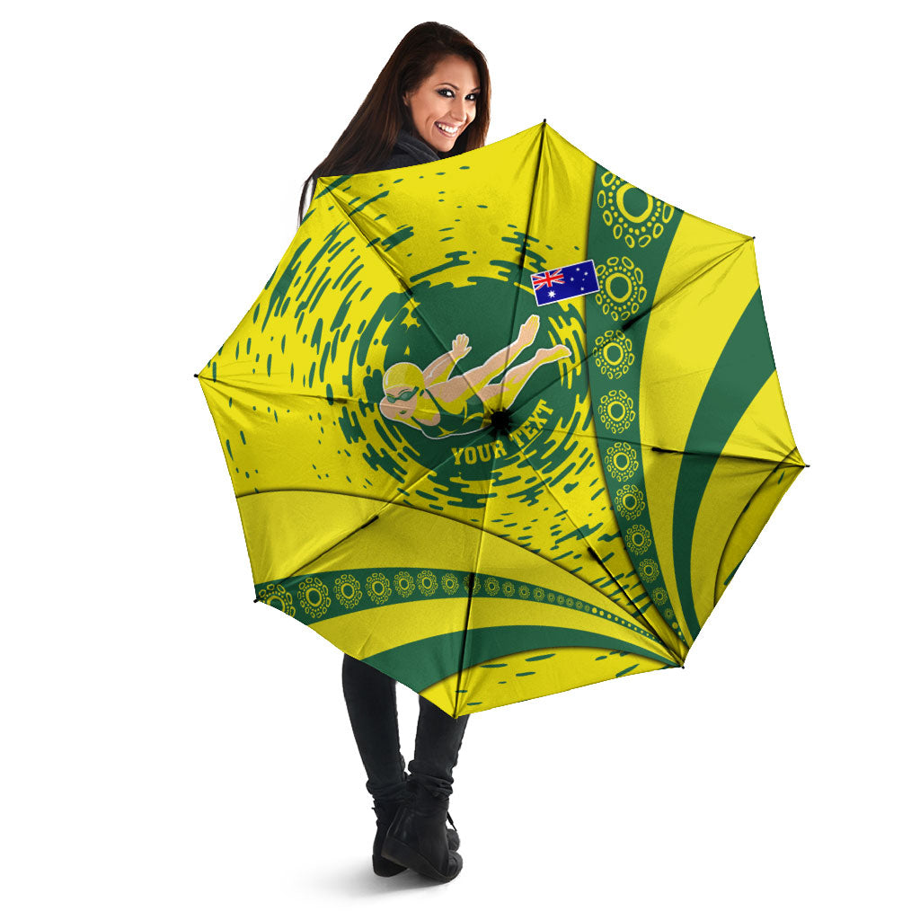 Personalized Australia Swimming Champion Umbrella Freestyle Swimmer With Swirling Wave And Cultural Patterns