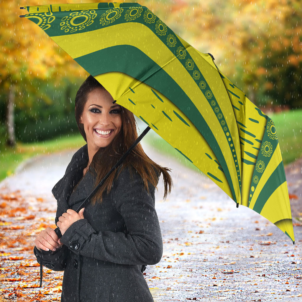 Personalized Australia Swimming Champion Umbrella Freestyle Swimmer With Swirling Wave And Cultural Patterns