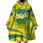 Personalized Australia Swimming Champion Wearable Blanket Hoodie Freestyle Swimmer With Swirling Wave And Cultural Patterns